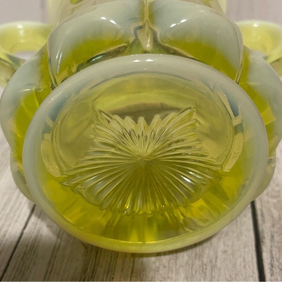 Vtg Nortwood Pattern Cherry Vaseline Glass Topaz Spooner by Mosser? - Picture 8 of 8